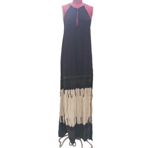 Stillwater Dresses & Skirts - Stillwater Maxi Dress Halter Black Jersey Tie Dye Hem Side Slits Medium